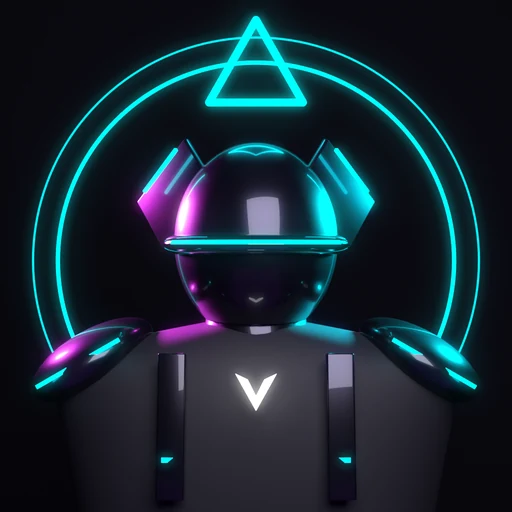 APEX operative: crested helmet with swept wings and a floating neon triangle
